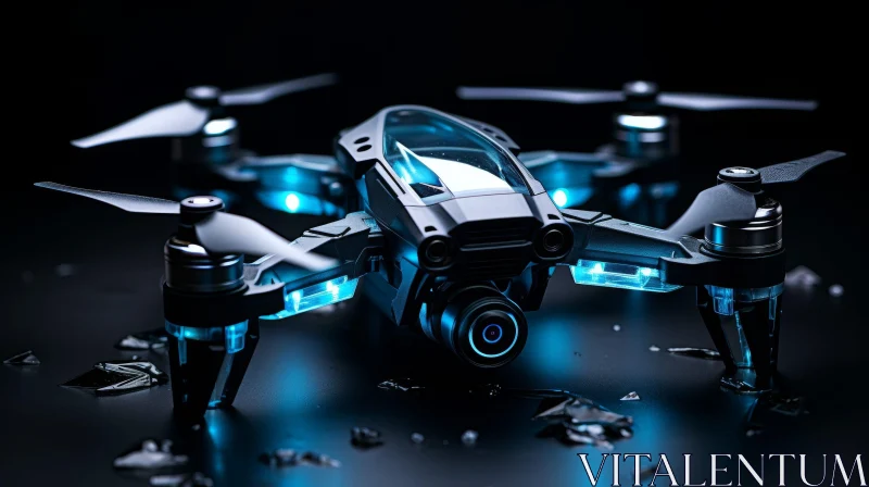 Sleek Black Drone with Blue Lights - Futuristic 3D Rendering AI Image