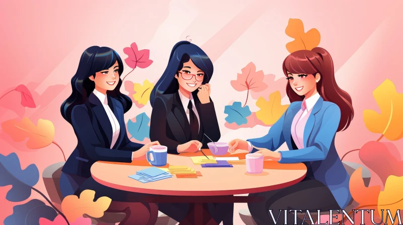 Autumn Business Meeting: Women Enjoying Tea AI Image
