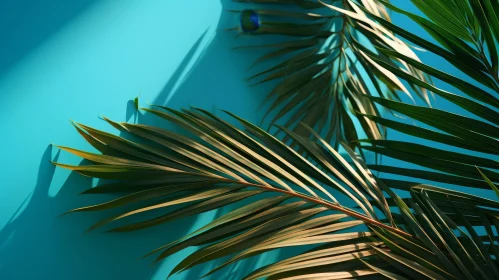 Close-up Palm Leaf on Blue Background