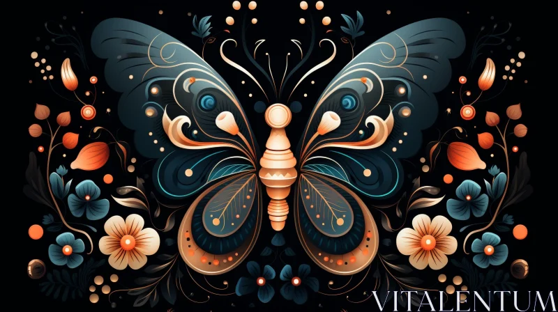 Detailed Butterfly Illustration with Flowers AI Image