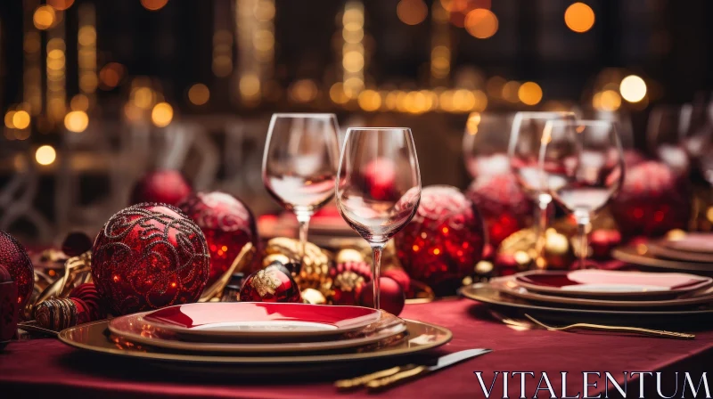 Elegant Christmas Table Setting for Festive Dinner AI Image