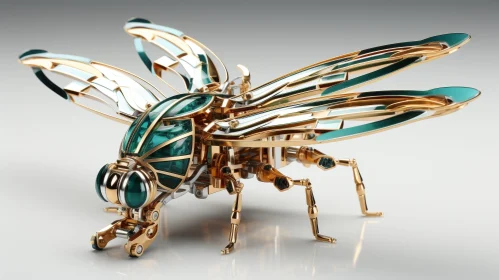 Golden Mechanical Insect 3D Rendering