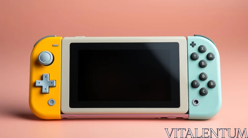 Handheld Video Game Console - White with Yellow and Blue Accents AI Image