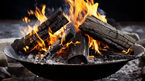 Intense Fire in Metal Bowl - Fiery Scene Captured