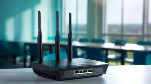 Modern WiFi Router in Conference Room Setting