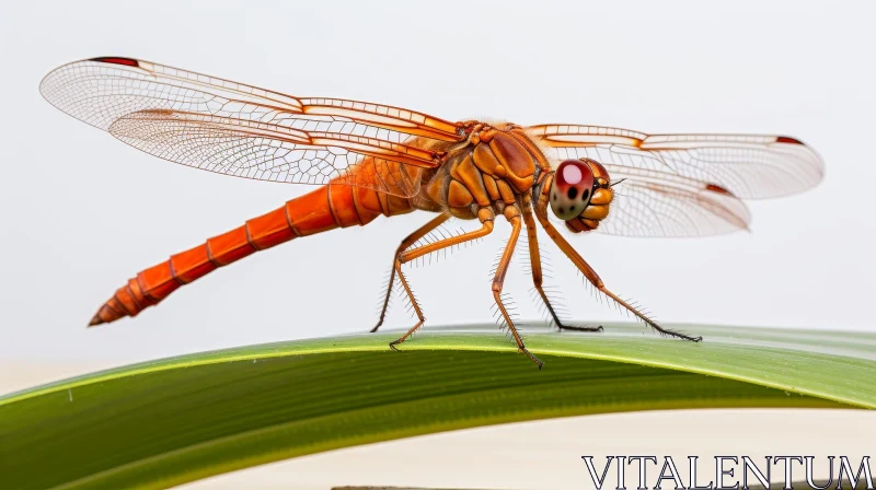 Orange Dragonfly on Green Leaf - Close-Up Nature Photo AI Image
