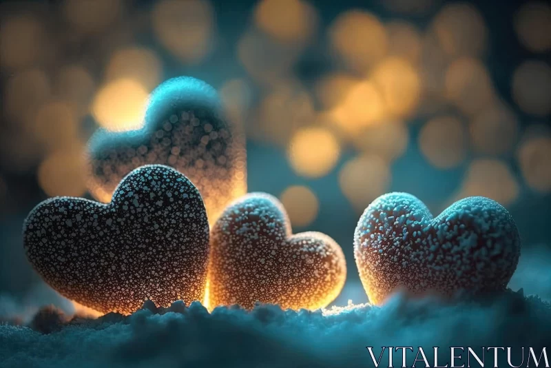 Romantic Snowy Field with Glowing Hearts - Vray Tracing Artwork AI Image