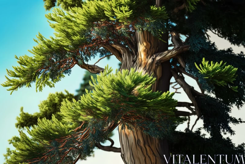 Twisted Pine Tree Illustration - Japanese Folklore Inspired Art AI Image
