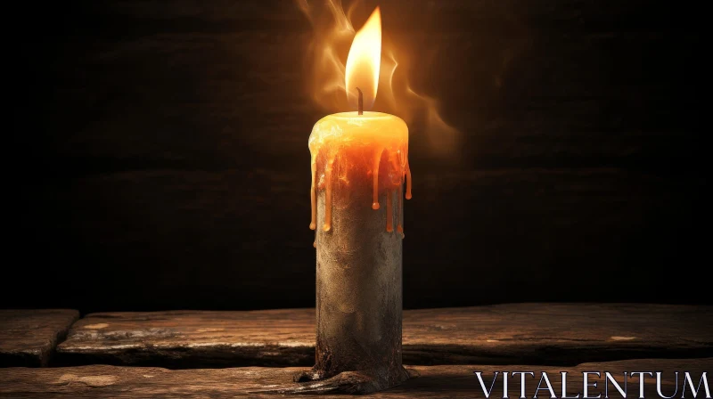 Warm Glow: 3D Candle on Wooden Table AI Image