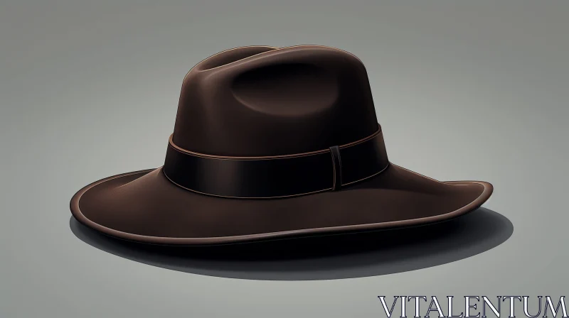 Brown Fedora Hat 3D Rendering on Gray Surface AI Image