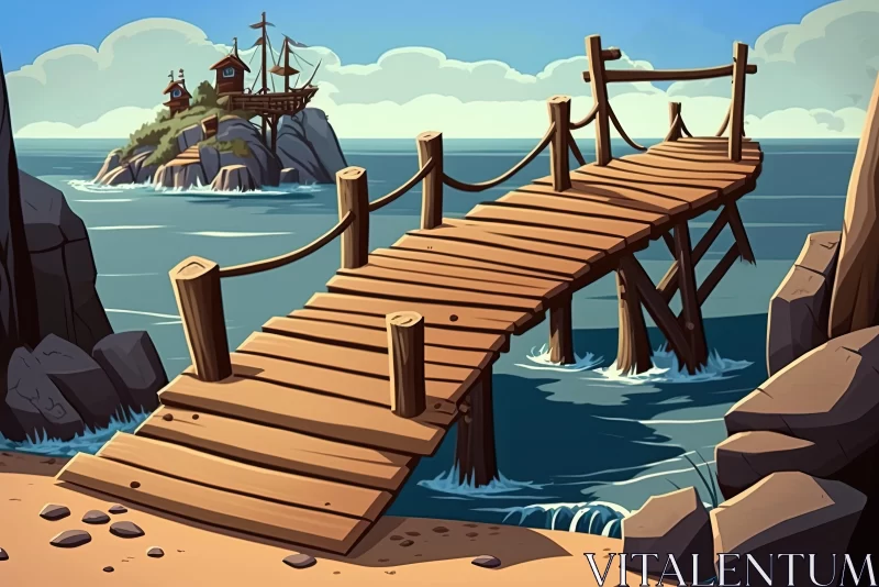 Cartoon Bridge Next to the Sea | Weathered Materials | Adventure Themed AI Image