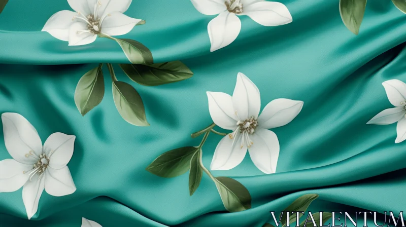 Elegant White Flowers and Green Leaves Seamless Pattern AI Image