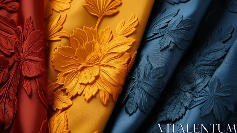 AI ART Embossed Floral Fabric Trio - Close-Up View