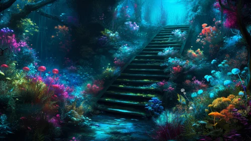Enchanting Underwater Coral Reef Scene with Staircase and Plants