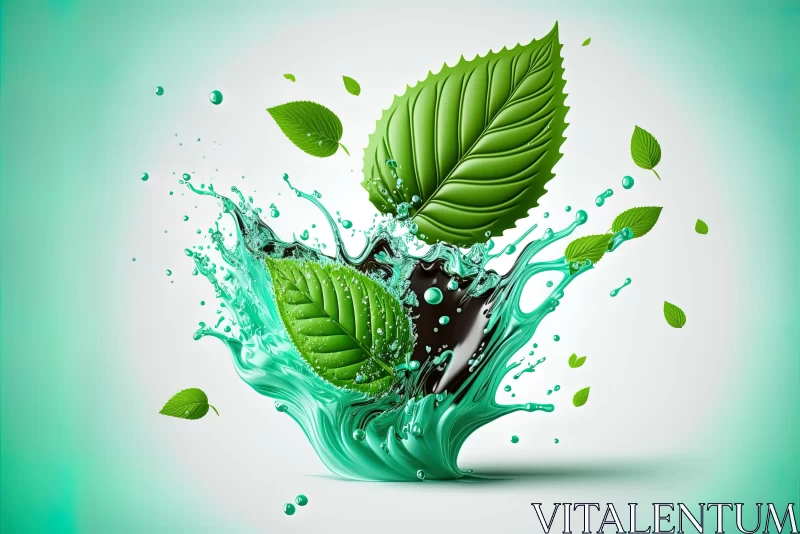 Green Splash with Leaves and Water Splashing - Surrealistic Art AI Image