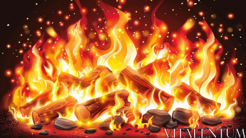 AI ART Intense Burning Fireplace - Cozy Warmth and Ambiance