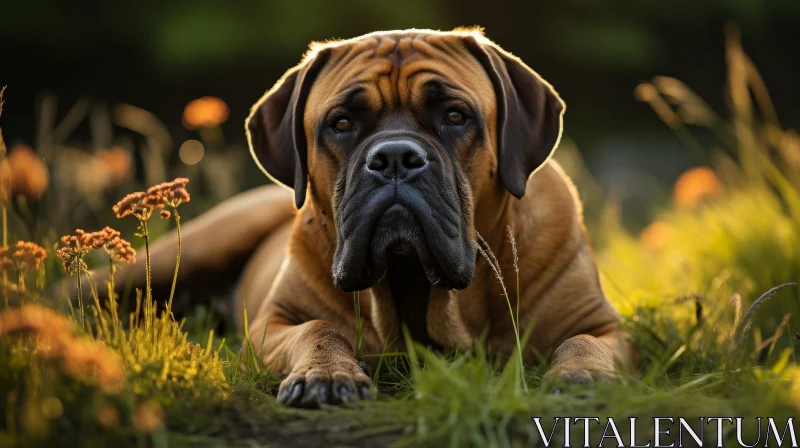 Majestic Brown Dog Portrait in Grass AI Image