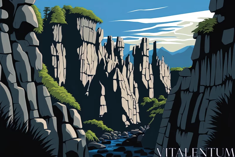 Majestic Rocky Gorge in the Mountains - Graphic Illustrations AI Image