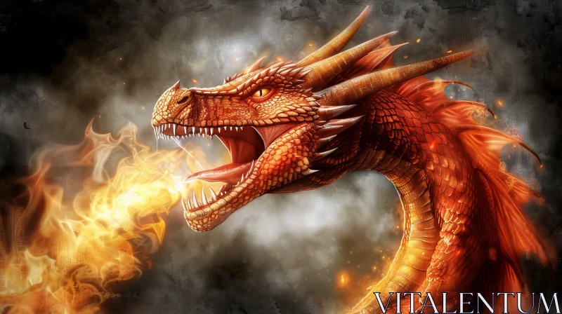 Red Dragon Digital Art - Fiery Fantasy Creature AI Image