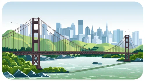 San Francisco Golden Gate Bridge Cartoon Landscape