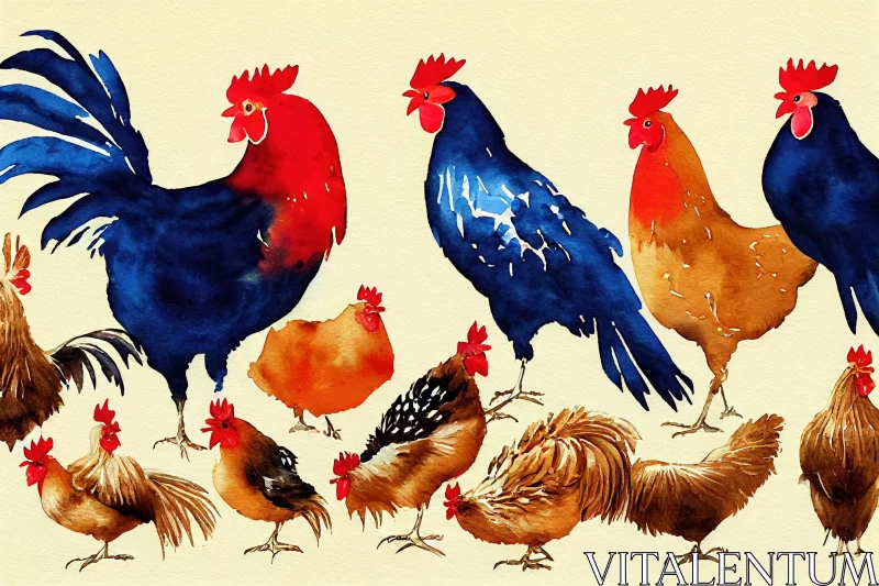 Vibrant Rooster Painting in Playful Watercolor Style AI Image