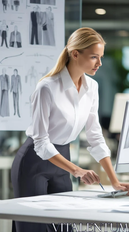 Young Woman in Modern Office AI Image