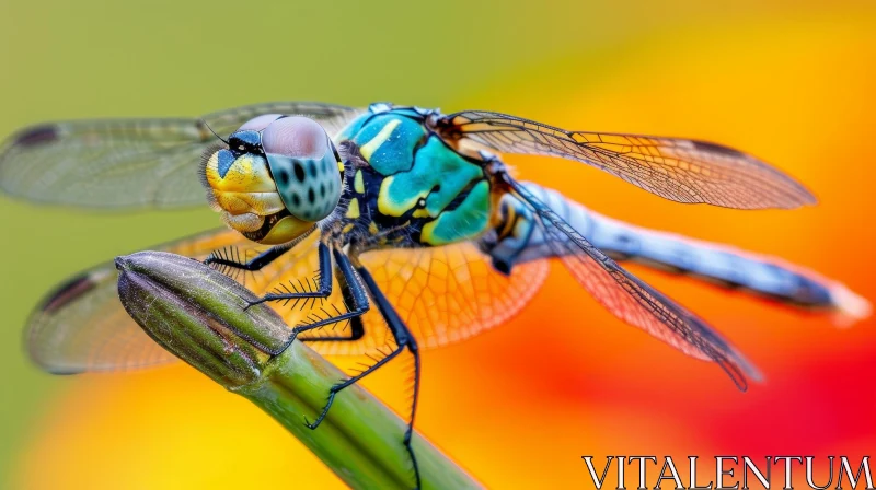 Beautiful Dragonfly on Green Stem AI Image
