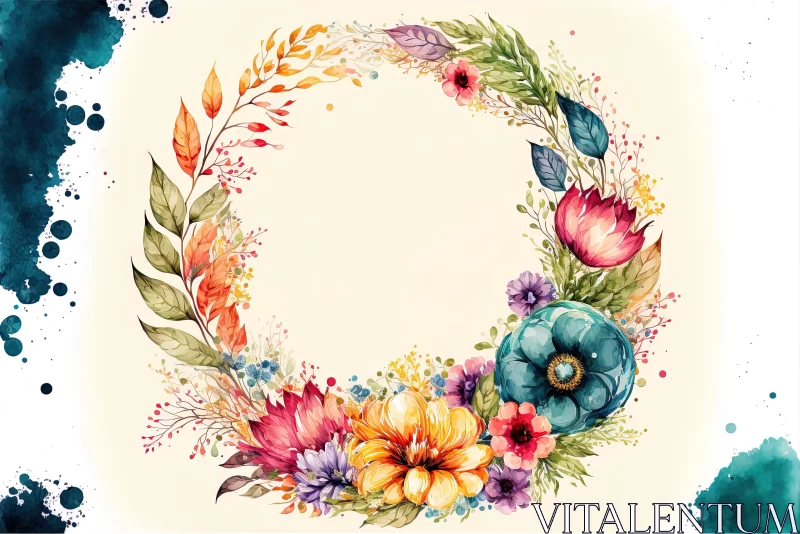 Captivating Watercolor Wreath with Vibrant Flowers AI Image