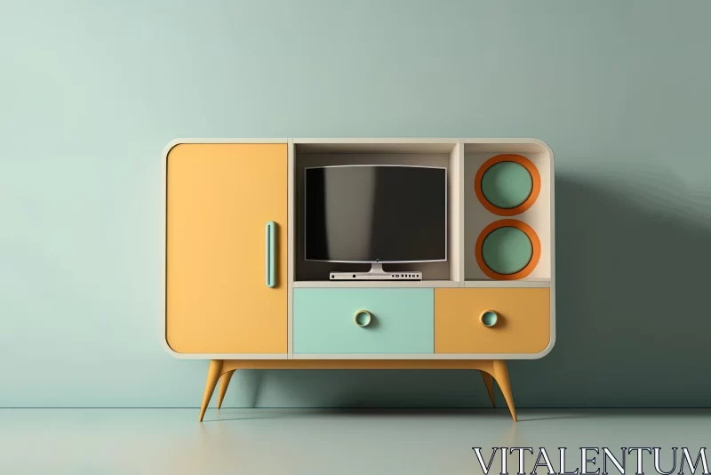 Colorful Retro TV Cabinet Rendering | Vector Image 3D Graphics AI Image