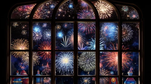 Enchanting Night View: Colorful Fireworks Display