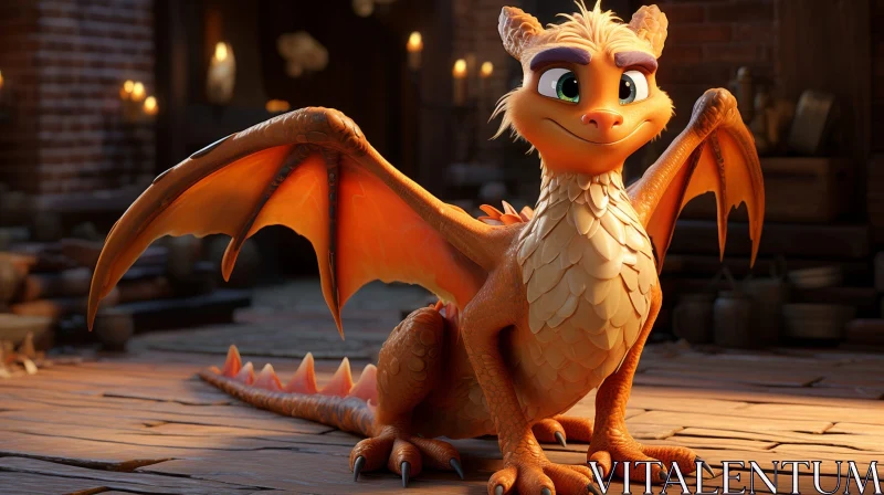 Friendly Cartoon Dragon in Candle-lit Room AI Image