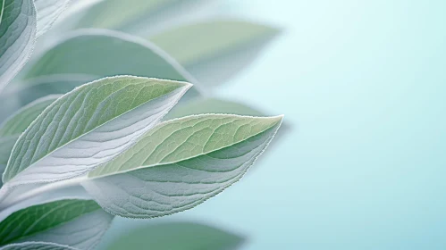 Intricate Green Leaves on Soft Blue-Green Background