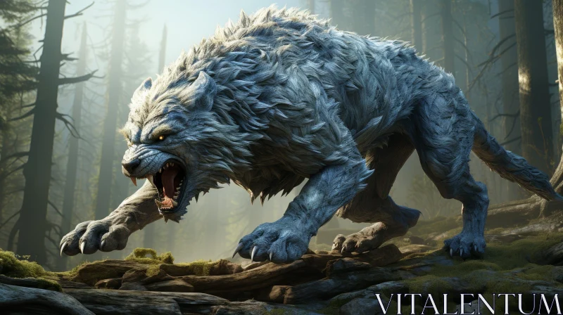 Majestic White Wolf in Dark Forest Digital Painting AI Image