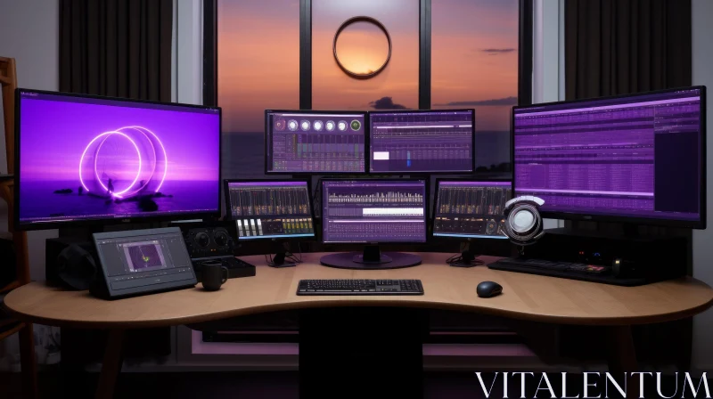 Modern Home Music Studio with Computer Monitors AI Image