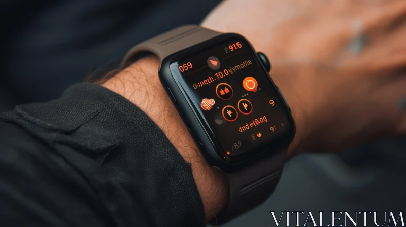 Modern Technology: Man with Apple Watch and Heart Rate Display AI Image