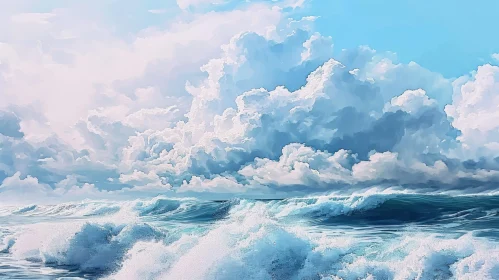 Powerful Seascape: Ocean Waves and Dramatic Sky