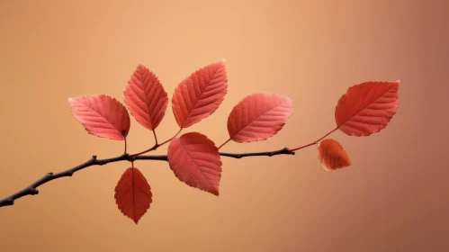 Red Leaves Branch on Beige Background