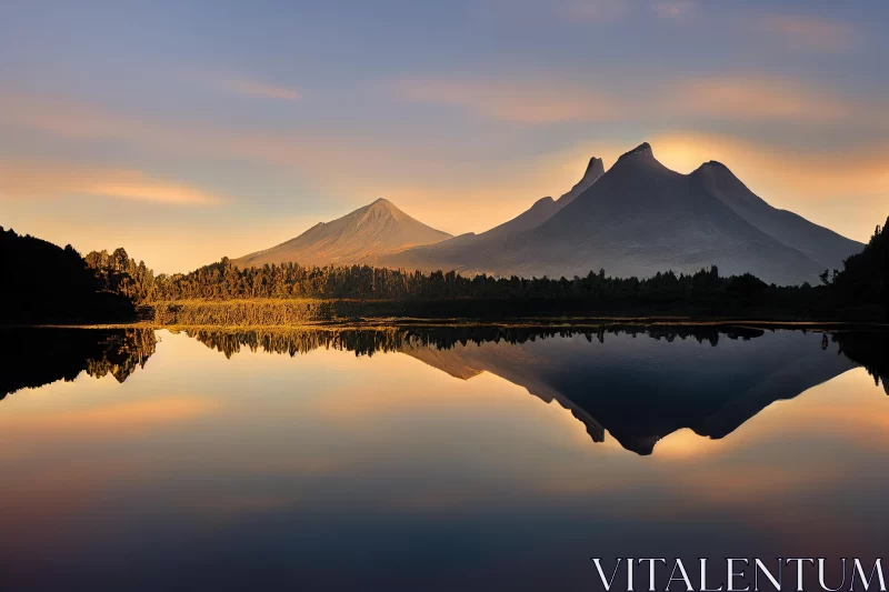Serene Morning Scene: Sunrise Reflection on Mountains and Water AI Image
