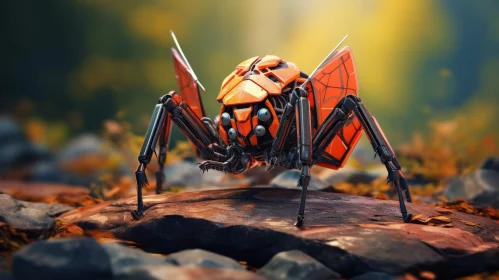 Steampunk Spider 3D Rendering in Forest Setting