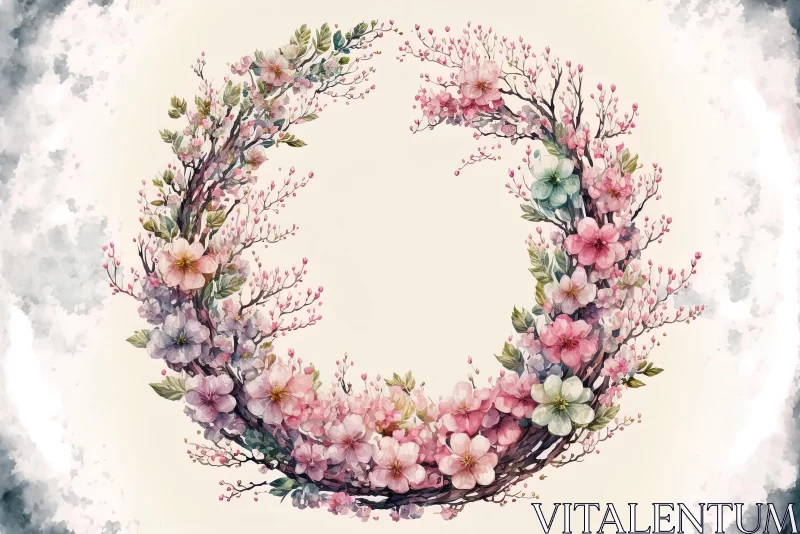 Stunning Watercolor Floral Wreath Illustration | Cherry Blossom Inspired AI Image