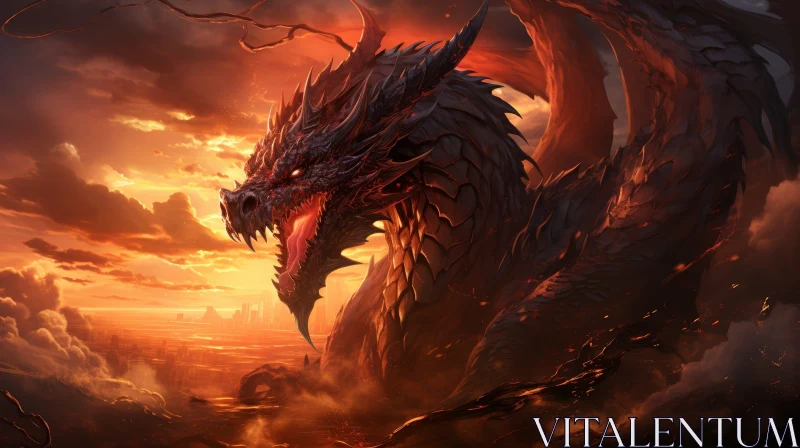 Black Dragon Digital Painting - Fiery Fantasy Art AI Image