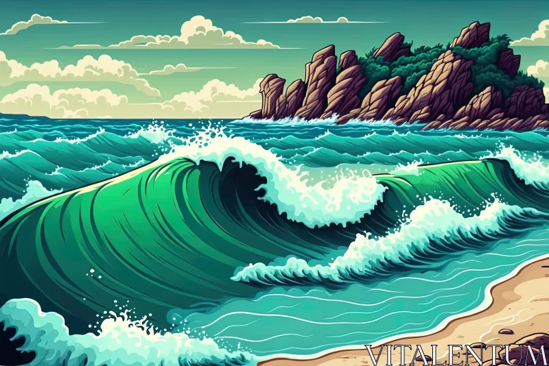 Captivating Cartoon Ocean Wave Painting | Hyper-Detailed Illustration AI Image