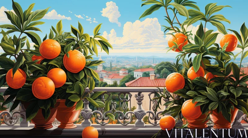 Cityscape Balcony Painting: Tranquil Urban Oasis AI Image