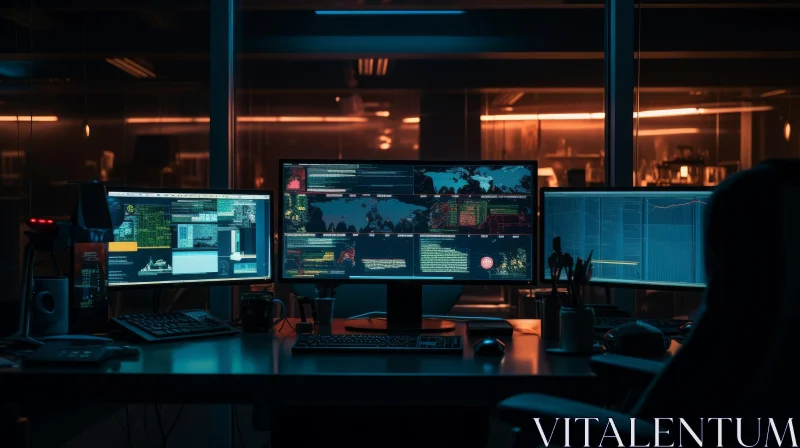 Dark and Moody Hacker's Workspace - Intriguing Scene AI Image