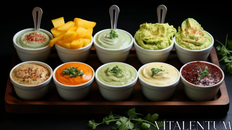 Delicious Dip Selection in White Bowls AI Image