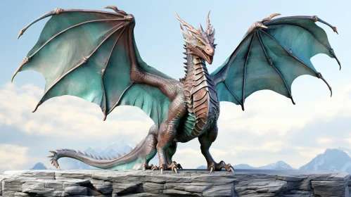 Dragon 3D Rendering on Mountain Cliff