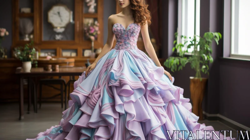 Elegant Woman in Pastel Purple Ball Gown AI Image