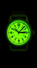 Green Backlit Wristwatch Close-up