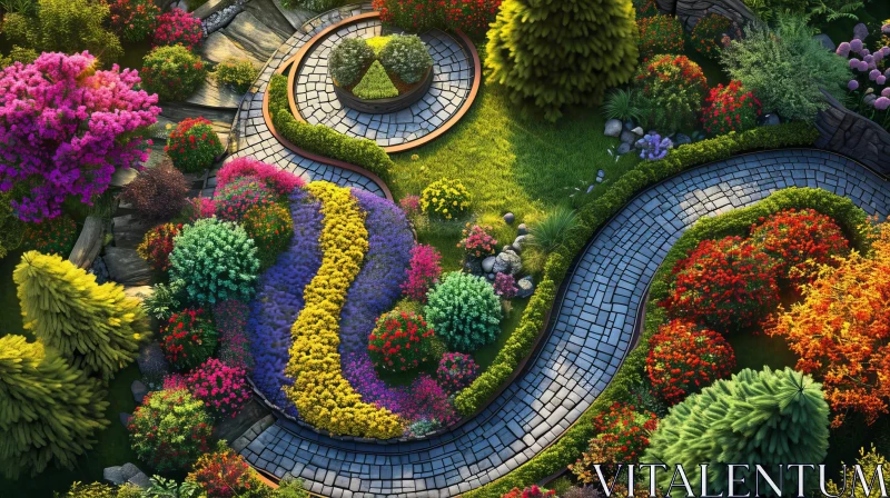 Serene Garden Path with Vibrant Flowers AI Image