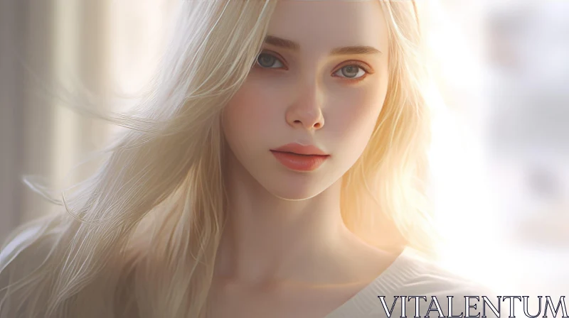 AI ART Serene Young Woman Portrait | Blonde Hair & Blue Eyes